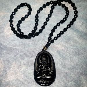 Black Obsidian Carved Budda Necklace *Lucky*